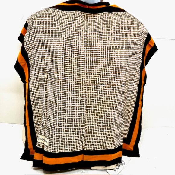 Vgt  Yves Saint Laurent  scarf 100% silk satin/rayon 30" Brown Orange dott (27) - Picture 7 of 10